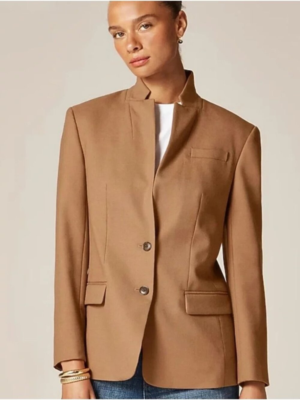 NWT J.Crew Standing Collar Blazer in Warm Camel Wool-blend Flannel Jacket 14